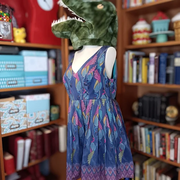 Modcloth "Bijou Joys" Peacock Print Sleeveless Fit And Flare Midi Dress Pockets - Picture 2 of 12